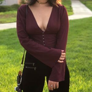 Wild Fable Maroon crop top with bell sleeves
